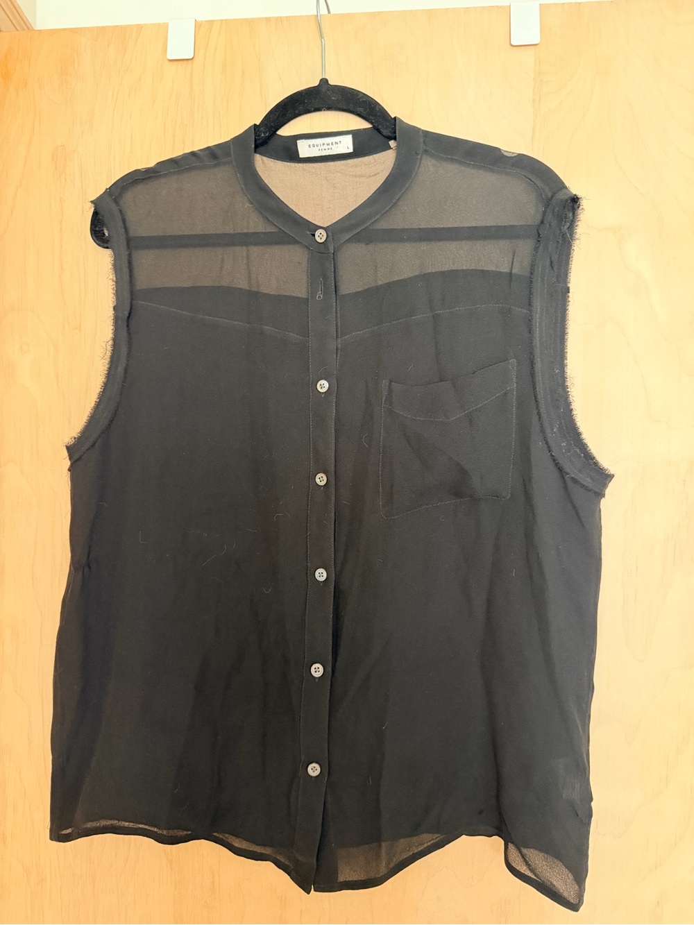 Equipment Femme Sheer Silk Black Sleeveless Button-Up Shirt
